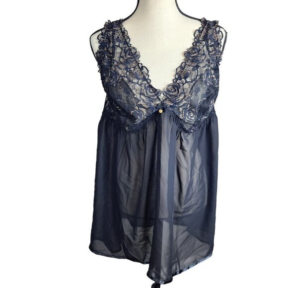 Seriously Sexy by Cacique size 22-24 women 's top black sheer lace lingerie plus - Picture 1 of 9
